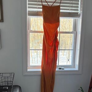 Zara Light Orange Maxi Dress with Adjustable Side Slit